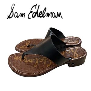 SAM EDELMAN Jaynee Black Leather Women's Thong Sandals NEW 9.5